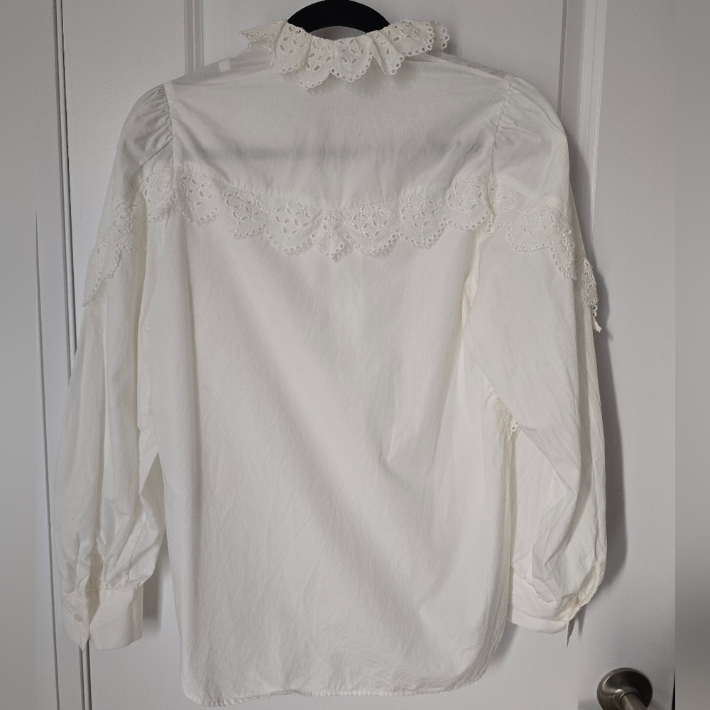 Sandro Paris White Ruffled Blouse, Size Small - Picture 4 of 8